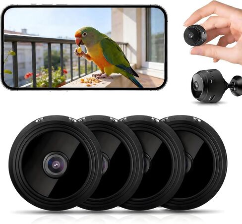 4PCS Small Hidden Camera for Home Use, Mini Security WiFi Spy Camera, HD 1080P Outdoor/Indoor Night Vision Tiny Cam for Home, Room, Office Compatible with Smartphone (Black, Mini 4 PCS) in Kuwait