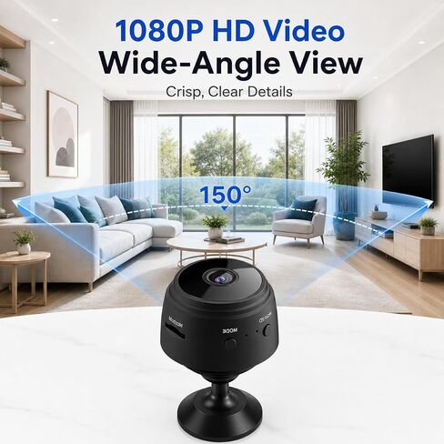 4PCS Small Hidden Camera for Home Use, Mini Security WiFi Spy Camera, HD 1080P Outdoor/Indoor Night Vision Tiny Cam for Home, Room, Office Compatible with Smartphone (Black, Mini 4 PCS) in Kuwait