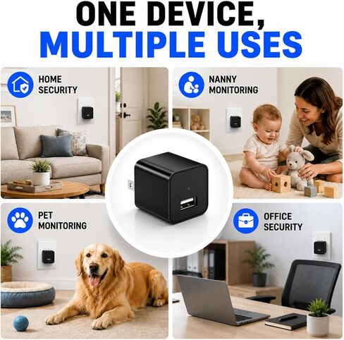 64G USB Charger Hidden Camera, 1080P Motion Detection Indoor Security Camera with SD Card Included, No WiFi/Monthly Fee, 106° Wide Angle, Local Storage Home Monitoring Device (2026 Upgraded) in Kuwait