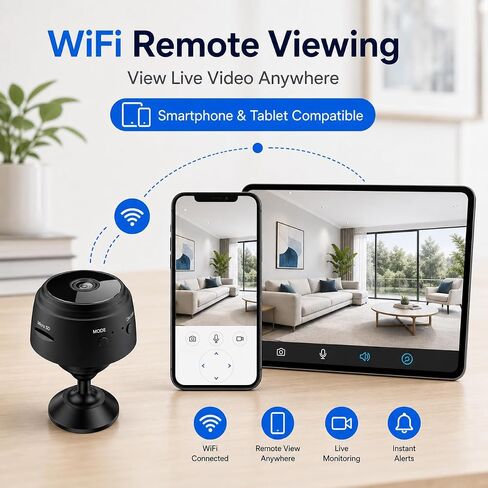 4PCS Small Hidden Camera for Home Use, Mini Security WiFi Spy Camera, HD 1080P Outdoor/Indoor Night Vision Tiny Cam for Home, Room, Office Compatible with Smartphone (Black, Mini 4 PCS) in Kuwait