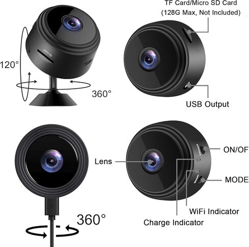 4PCS Small Hidden Camera for Home Use, Mini Security WiFi Spy Camera, HD 1080P Outdoor/Indoor Night Vision Tiny Cam for Home, Room, Office Compatible with Smartphone (Black, Mini 4 PCS) in Kuwait