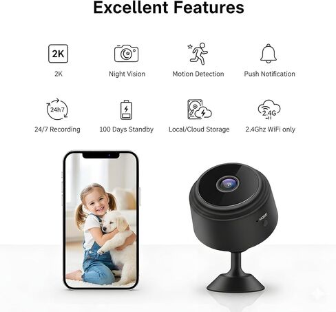 4PCS Small Hidden Camera for Home Use, Mini Security WiFi Spy Camera, HD 1080P Outdoor/Indoor Night Vision Tiny Cam for Home, Room, Office Compatible with Smartphone (Black, Mini 4 PCS) in Kuwait