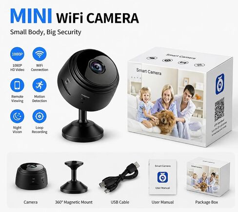 4PCS Small Hidden Camera for Home Use, Mini Security WiFi Spy Camera, HD 1080P Outdoor/Indoor Night Vision Tiny Cam for Home, Room, Office Compatible with Smartphone (Black, Mini 4 PCS) in Kuwait