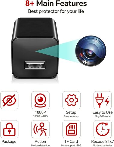 IZK 64GB HD 1080P Camera Charger,Nanny Cam,Camera with Motion Detection,No Internet is Needed to Shoot for Discreet Indoor Security in Kuwait
