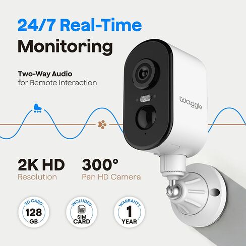 Waggle Pack of 2 4G LTE Security Camera for RV, No Wi-Fi Needed, 2K HD, 300° Pan, 9000mAh Battery, PIR & AI Human Detection, Siren Alarm, Indoor/Outdoor Cam for Camping/Travel, Subscription Required in Saudi Arabia