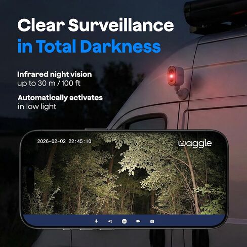 Waggle Pack of 2 4G LTE Security Camera for RV, No Wi-Fi Needed, 2K HD, 300° Pan, 9000mAh Battery, PIR & AI Human Detection, Siren Alarm, Indoor/Outdoor Cam for Camping/Travel, Subscription Required in Saudi Arabia