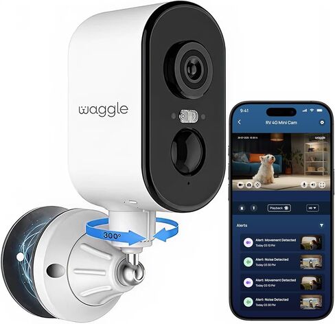 Waggle Pack of 2 4G LTE Security Camera for RV, No Wi-Fi Needed, 2K HD, 300° Pan, 9000mAh Battery, PIR & AI Human Detection, Siren Alarm, Indoor/Outdoor Cam for Camping/Travel, Subscription Required in Saudi Arabia