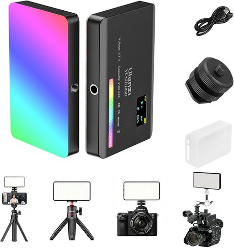 ULANZI VL120 RGB Video Light, Pocket LED On-Camera Video Lights, Built-in 3100mAh Rechargeable Battery, 360 Full Color 20 Light Effects, CRI≥95 2500-9000K LED Panels for Photography Vlogging in Kuwait
