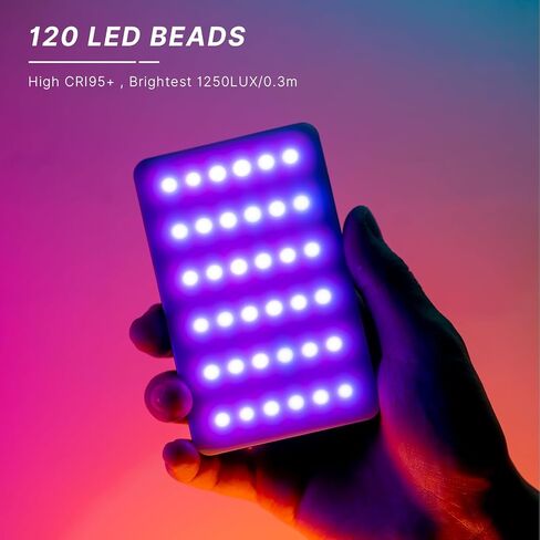 ULANZI VL120 RGB Video Light, Pocket LED On-Camera Video Lights, Built-in 3100mAh Rechargeable Battery, 360 Full Color 20 Light Effects, CRI≥95 2500-9000K LED Panels for Photography Vlogging in Kuwait