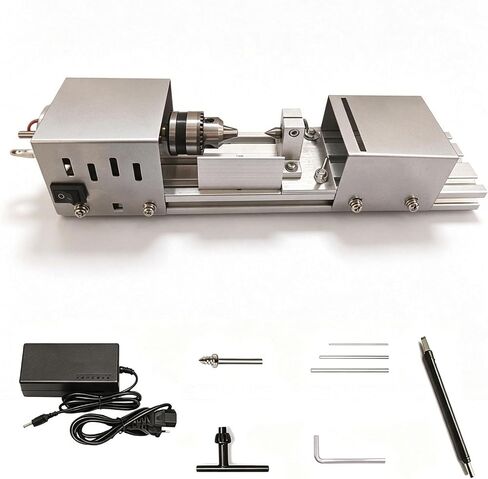 Mini Wood Lathe, 7-Speed Adjustment, 2000-8000 RPM for Hobbyist Workshop | Benchtop Woodworking Lathe, Precision Lathe Machine with Precision Drill Chuck 0.6-6mm Clamping Range & 50mm Saw Blade in Kuwait