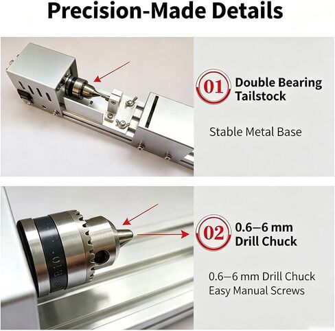 Mini Wood Lathe, 7-Speed Adjustment, 2000-8000 RPM for Hobbyist Workshop | Benchtop Woodworking Lathe, Precision Lathe Machine with Precision Drill Chuck 0.6-6mm Clamping Range & 50mm Saw Blade in Kuwait
