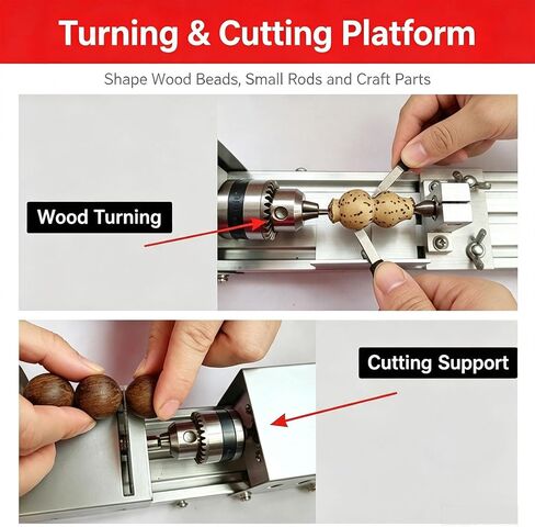 Mini Wood Lathe, 7-Speed Adjustment, 2000-8000 RPM for Hobbyist Workshop | Benchtop Woodworking Lathe, Precision Lathe Machine with Precision Drill Chuck 0.6-6mm Clamping Range & 50mm Saw Blade in Kuwait