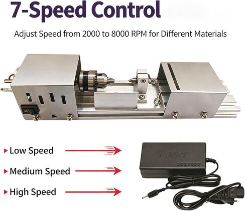 Mini Wood Lathe, 7-Speed Adjustment, 2000-8000 RPM for Hobbyist Workshop | Benchtop Woodworking Lathe, Precision Lathe Machine with Precision Drill Chuck 0.6-6mm Clamping Range & 50mm Saw Blade in Kuwait