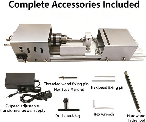Mini Wood Lathe, 7-Speed Adjustment, 2000-8000 RPM for Hobbyist Workshop | Benchtop Woodworking Lathe, Precision Lathe Machine with Precision Drill Chuck 0.6-6mm Clamping Range & 50mm Saw Blade in Kuwait