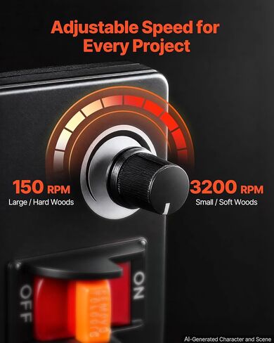 VEVOR Wood Lathe 1/3 HP 8" x 13" Mini Benchtop Wood Lathe Variable Speed, 150 to 3200 RPM, Woodworking Machine with Tool Rest, Wrenches, Feet, for Beginners DIY Enthusiasts Woodworking, Woodturning in Kuwait