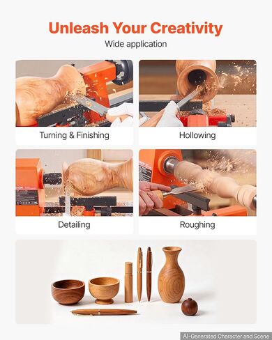 VEVOR Wood Lathe 1/3 HP 8" x 13" Mini Benchtop Wood Lathe Variable Speed, 150 to 3200 RPM, Woodworking Machine with Tool Rest, Wrenches, Feet, for Beginners DIY Enthusiasts Woodworking, Woodturning in Kuwait