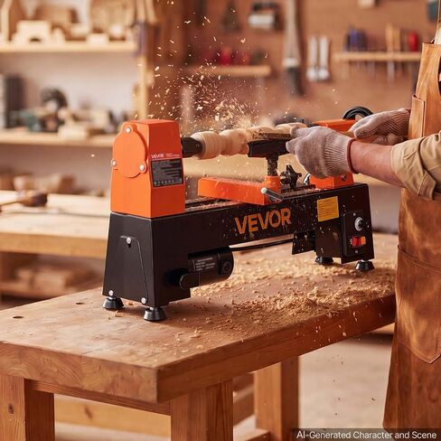 VEVOR Wood Lathe 1/3 HP 8" x 13" Mini Benchtop Wood Lathe Variable Speed, 150 to 3200 RPM, Woodworking Machine with Tool Rest, Wrenches, Feet, for Beginners DIY Enthusiasts Woodworking, Woodturning in Kuwait