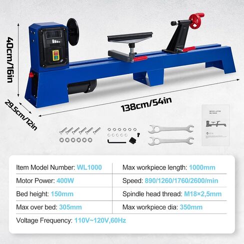 14" x 40" Benchtop Wood Lathe,Wood Lathe Machine,400W Motor, 4-Speed (1040/1480/2130/2980 RPM) Wood Turning Lathe for High-Speed Sanding & Polishing of Finished Workpieces | 14" x 40" Benchtop Wood Lathe,Wood Lathe Machine,400W Motor, 4-Speed in Kuwait