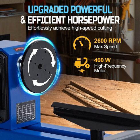 14" x 40" Benchtop Wood Lathe,Wood Lathe Machine,400W Motor, 4-Speed (1040/1480/2130/2980 RPM) Wood Turning Lathe for High-Speed Sanding & Polishing of Finished Workpieces | 14" x 40" Benchtop Wood Lathe,Wood Lathe Machine,400W Motor, 4-Speed in Kuwait