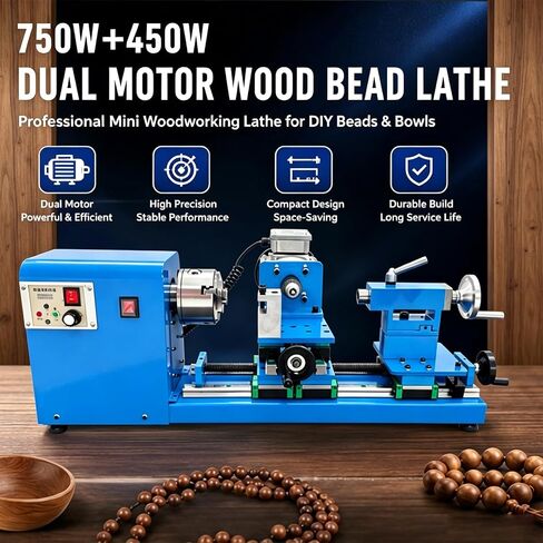 750W+450W Dual Brushless Motor Wood Bead Lathe | 4-Jaw Chuck Cast iron bed with HG20 linear guide, MT2 Taper stepless speed control, dual independent brushless motors in Kuwait