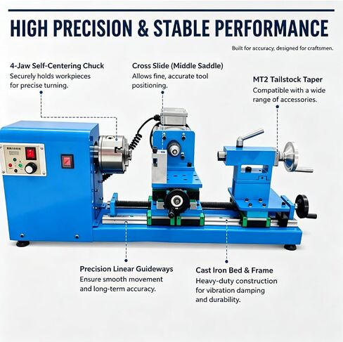 750W+450W Dual Brushless Motor Wood Bead Lathe | 4-Jaw Chuck Cast iron bed with HG20 linear guide, MT2 Taper stepless speed control, dual independent brushless motors in Kuwait