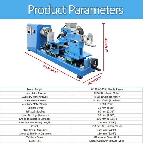 750W+450W Dual Brushless Motor Wood Bead Lathe | 4-Jaw Chuck Cast iron bed with HG20 linear guide, MT2 Taper stepless speed control, dual independent brushless motors in Kuwait