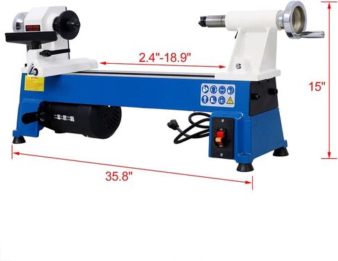 Wood Lathe Machine Benchtop, 1/2HP Variable Speed Wood Turning Lathe 500–3200 RPM, 18 Inch Mini Woodworking Lathe for Bowls Pens Cups, Cast Iron Body for Small Workshop DIY Use in Kuwait