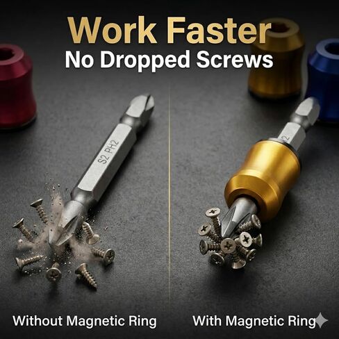 Magnetic Screw Ring Set 3PCS with PH2 S2 Bit, 1/4" Hex Screw Holder for Drill & Power Bits, Removable Magnetic Screwdriver Bit Holder for DIY, Woodworking, Mechanics & Repair in Kuwait