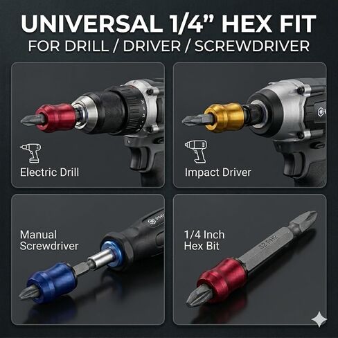 Magnetic Screw Ring Set 3PCS with PH2 S2 Bit, 1/4" Hex Screw Holder for Drill & Power Bits, Removable Magnetic Screwdriver Bit Holder for DIY, Woodworking, Mechanics & Repair in Kuwait