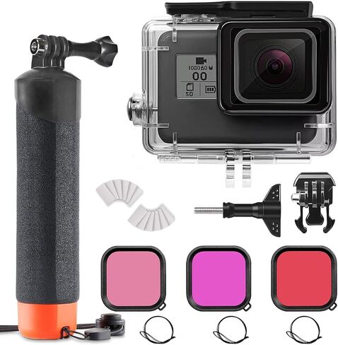 FitStill 50M/164FT Waterproof Underwater Case with 3 Diving Filters and Floating Handle, Suitable for Go Pro Hero 7/6/5/2018 Black Accessories Diving Set in Kuwait