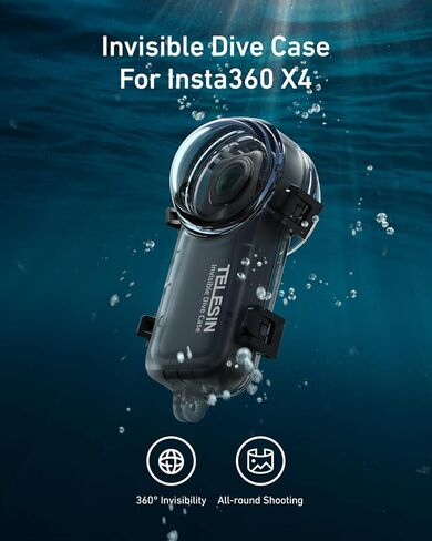 TELESIN Insta 360 X4 Invisible Dive Case, 50m/164ft Waterproof Case Protective Underwater Diving Housing Shell for Insta 360 X4 with Bracket Accessories in Kuwait