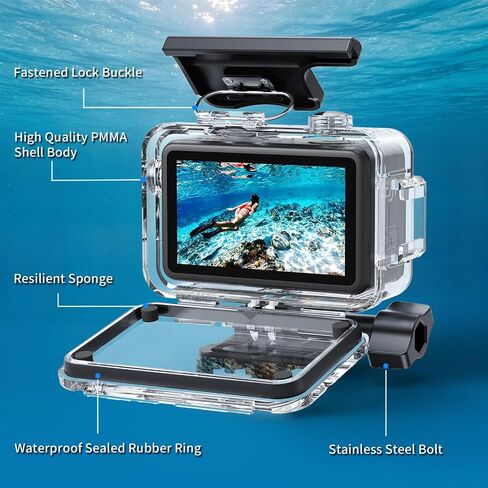 Underwater Waterproof Case for DJI Action 5 Pro/Action 4/3 Camera, 196FT/60M Dive Diving Housing Cover Shell with Anti-Fog Underwater Protective Accessories in Kuwait