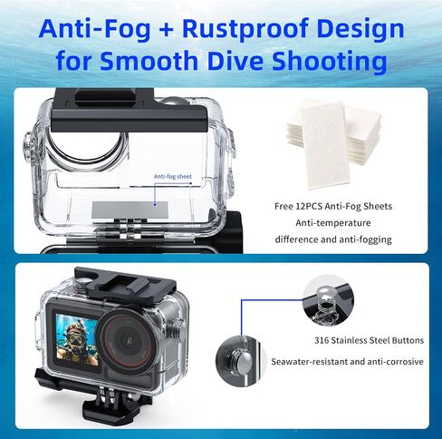 Underwater Waterproof Case for DJI Action 5 Pro/Action 4/3 Camera, 196FT/60M Dive Diving Housing Cover Shell with Anti-Fog Underwater Protective Accessories in Kuwait