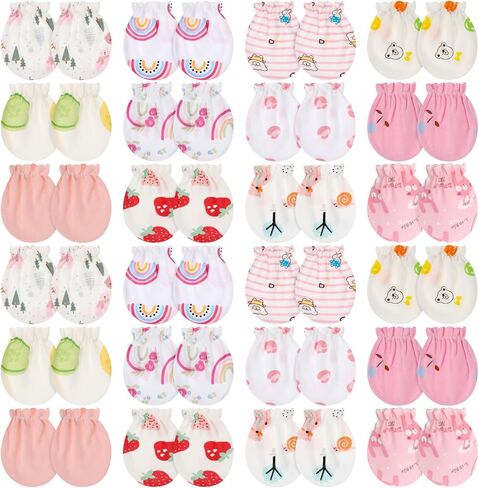Geyoga 24 Pairs Newborn Baby Mittens No Scratch Mittens Soft Elastic Infant Baby Gloves for 0-6 Months Boy Girl in Kuwait