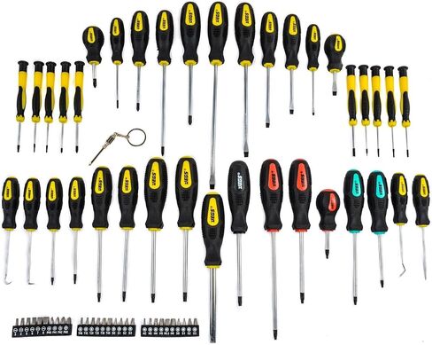 JEGS 69-Piece Screwdriver Set | 34 Screwdrivers with Magnetic Tips | 30 Assorted Bits | 4 Awls | Rubber Grip Handles | Chrome Vanadium Shafts | Color-Coded with JEGS Logo in Kuwait
