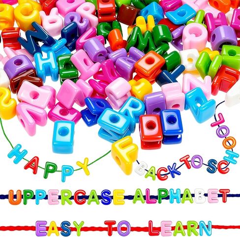 Bbiamsleep 212 Pcs Lacing Letters Beads, Colorful Mixed Alphabet Beads | Uppercase Lacing Alphabet Beads with 12 Laces for Fine Motor Skills Spelling and Training in Kuwait