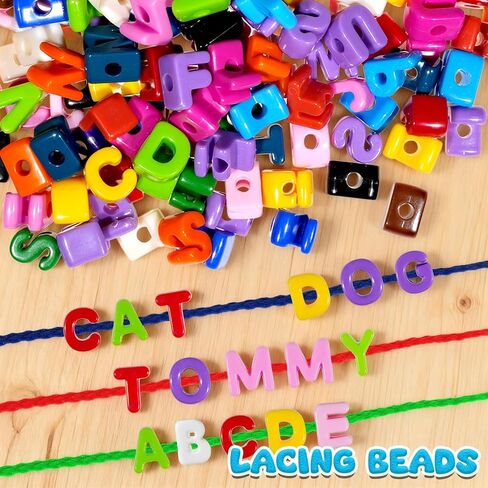 Bbiamsleep 212 Pcs Lacing Letters Beads, Colorful Mixed Alphabet Beads | Uppercase Lacing Alphabet Beads with 12 Laces for Fine Motor Skills Spelling and Training in Kuwait