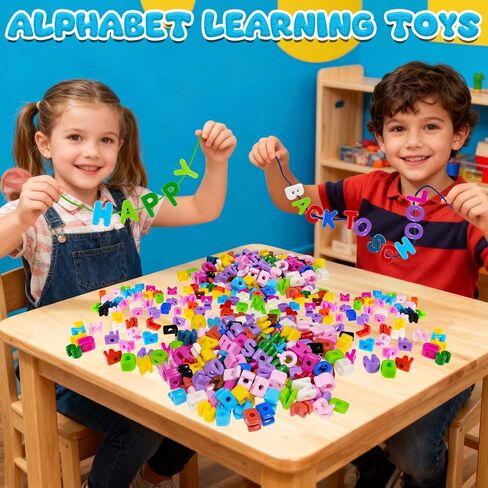 Bbiamsleep 212 Pcs Lacing Letters Beads, Colorful Mixed Alphabet Beads | Uppercase Lacing Alphabet Beads with 12 Laces for Fine Motor Skills Spelling and Training in Kuwait