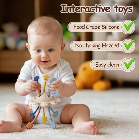 TYRY.HU Silicone Baby Sensory Montessori Toys,Silicone Pull String Fidget Toys for Babies 18 Months+, Travel Toy for Plane, Car, and Stroller, Early Educational Fine Motor Skills Toy for Toddlers in Saudi Arabia