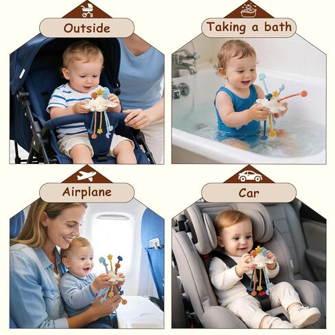 TYRY.HU Silicone Baby Sensory Montessori Toys,Silicone Pull String Fidget Toys for Babies 18 Months+, Travel Toy for Plane, Car, and Stroller, Early Educational Fine Motor Skills Toy for Toddlers in Saudi Arabia