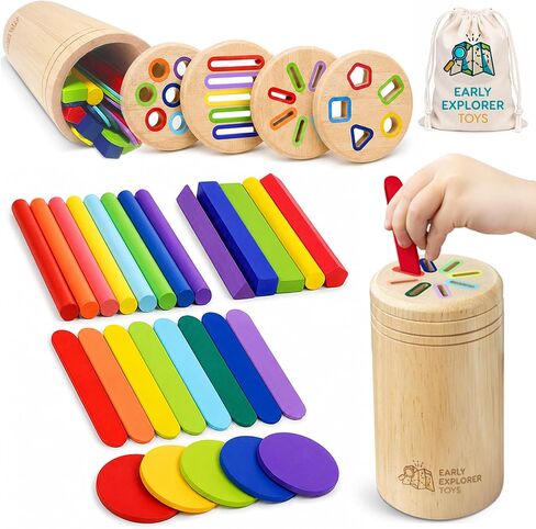 Toddler Montessori Toys, Wooden Color Sorting, Fine Motor Toys for Toddlers | 4 Interchangeable Lids, Stays Locked When Turned, Travel-friendly, Independent Play, Motor Skills Through Play in Saudi Arabia