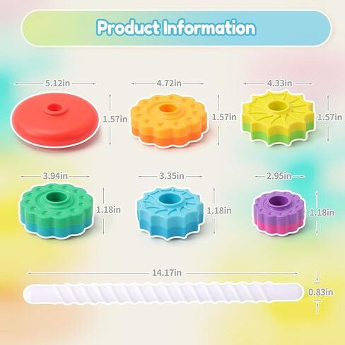 Riuja Baby Spinning Stacking Toys, 1-3 Rainbow Ring Stacker Montessori Toys for Babies, Sensory Toys for Toddlers, Christmas and Birthday Gifts Suitable for Boys and Girls (14 inches) in Kuwait