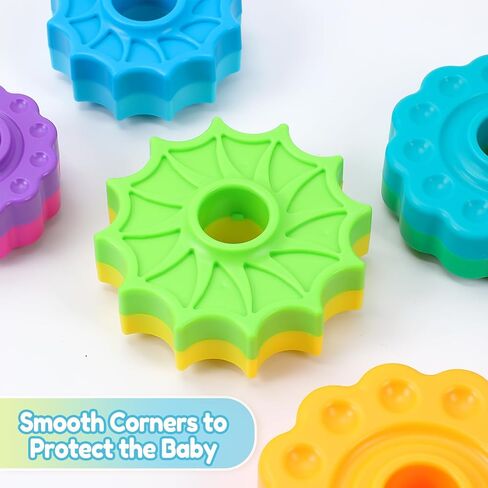 Riuja Baby Spinning Stacking Toys, 1-3 Rainbow Ring Stacker Montessori Toys for Babies, Sensory Toys for Toddlers, Christmas and Birthday Gifts Suitable for Boys and Girls (14 inches) in Kuwait