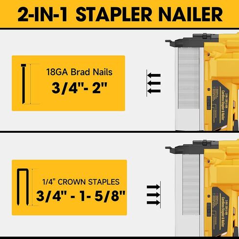 2" Cordless Brad Nailer, 2-in-1 18GA Staple Nail Gun Battery Powered Compatible with DeWalt 20V MAX Battery, Electric Nail Gun Stapler with 2000 Staples and Nails (Battery Not Included) in Kuwait