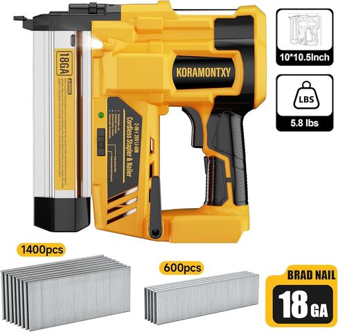 2" Cordless Brad Nailer, 2-in-1 18GA Staple Nail Gun Battery Powered Compatible with DeWalt 20V MAX Battery, Electric Nail Gun Stapler with 2000 Staples and Nails (Battery Not Included) in Kuwait