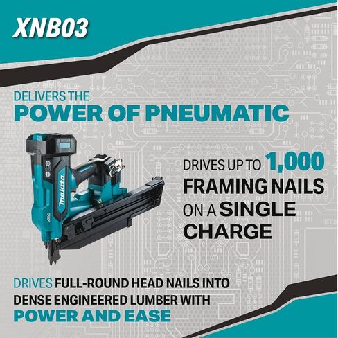 Makita XNB03Z 18V LXT® Lithium-Ion Cordless 21º Full Round Head 3-1/2" Framing Nailer, Tool Only | 18V Lxt Brushless, Drives 2-3-1/2 Nails, 41-Nail Magazine, Tool Only in Kuwait