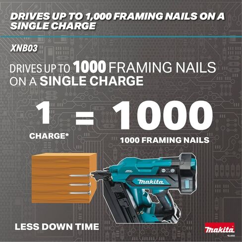Makita XNB03Z 18V LXT® Lithium-Ion Cordless 21º Full Round Head 3-1/2" Framing Nailer, Tool Only | 18V Lxt Brushless, Drives 2-3-1/2 Nails, 41-Nail Magazine, Tool Only in Kuwait