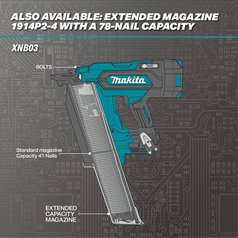 Makita XNB03Z 18V LXT® Lithium-Ion Cordless 21º Full Round Head 3-1/2" Framing Nailer, Tool Only | 18V Lxt Brushless, Drives 2-3-1/2 Nails, 41-Nail Magazine, Tool Only in Kuwait