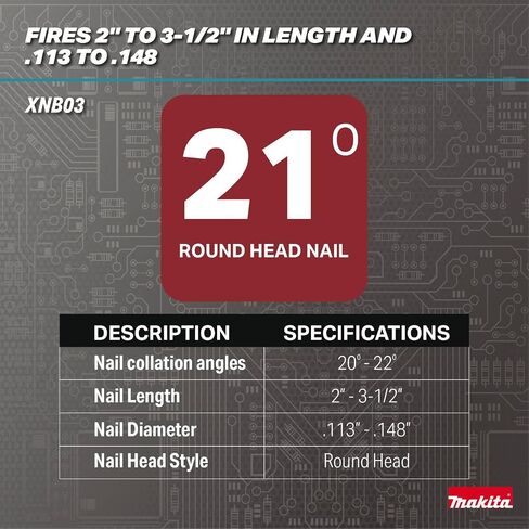 Makita XNB03Z 18V LXT® Lithium-Ion Cordless 21º Full Round Head 3-1/2" Framing Nailer, Tool Only | 18V Lxt Brushless, Drives 2-3-1/2 Nails, 41-Nail Magazine, Tool Only in Kuwait