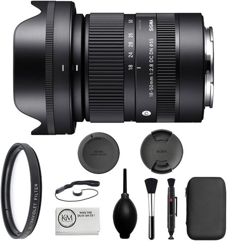 Sigma 18-50mm f/2.8 DC DN Contemporary Lens for Sony E Bundle with UV Filter + Deluxe Cleaning Kit - Blower, Lens Pen, Brush & Case + Cap Keeper + Microfiber Cleaning Cloth (4 Items) in Kuwait